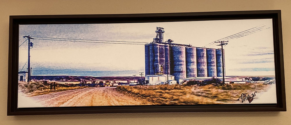 Color enhanced photo of a grain elevator